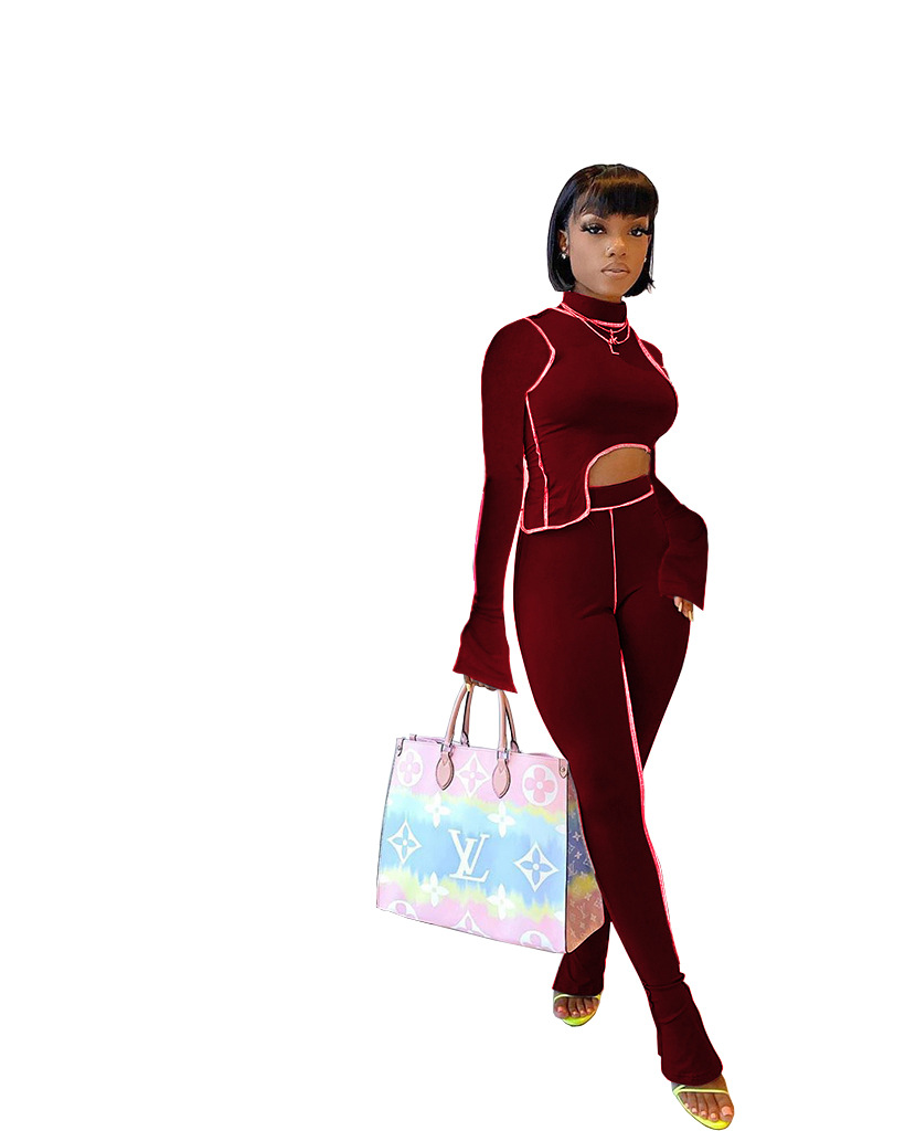 M2053 Crossborder Fashion Women's Wear Aliexpress Autumn New Women's Wear Personality Line Slimming sports suit