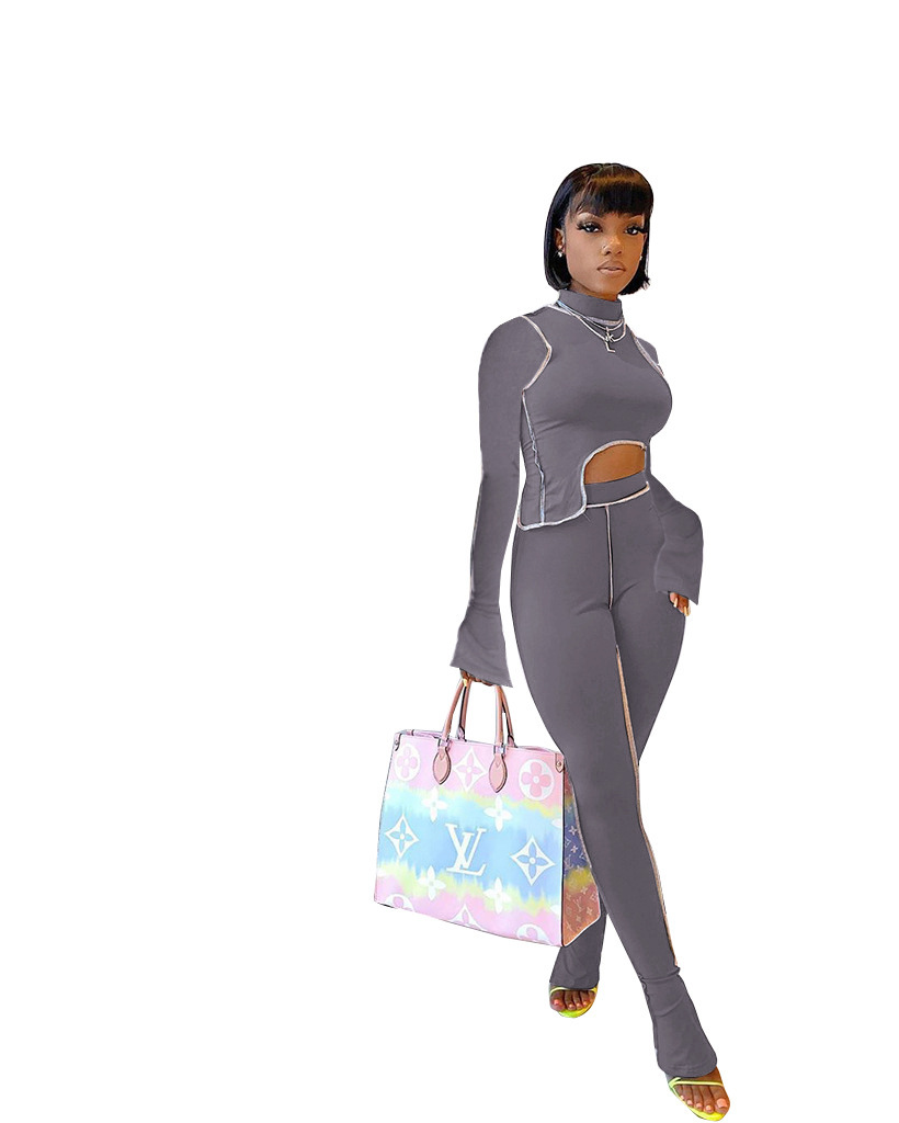 M2053 Crossborder Fashion Women's Wear Aliexpress Autumn New Women's Wear Personality Line Slimming sports suit