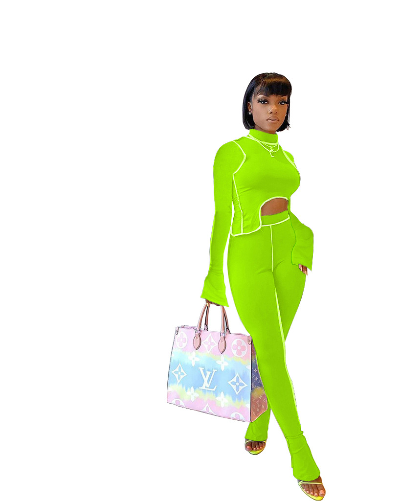 M2053 Crossborder Fashion Women's Wear Aliexpress Autumn New Women's Wear Personality Line Slimming sports suit