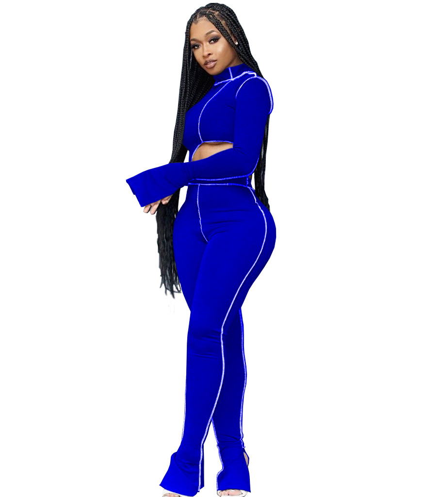 M2053 Crossborder Fashion Women's Wear Aliexpress Autumn New Women's Wear Personality Line Slimming sports suit