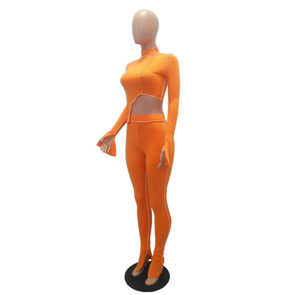 M2053 Crossborder Fashion Women's Wear Aliexpress Autumn New Women's Wear Personality Line Slimming sports suit