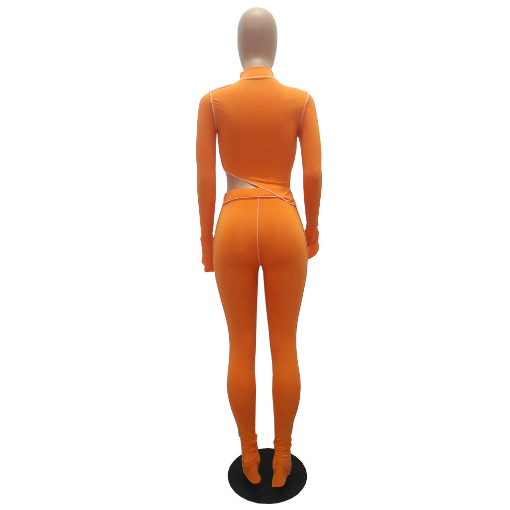 M2053 Crossborder Fashion Women's Wear Aliexpress Autumn New Women's Wear Personality Line Slimming sports suit
