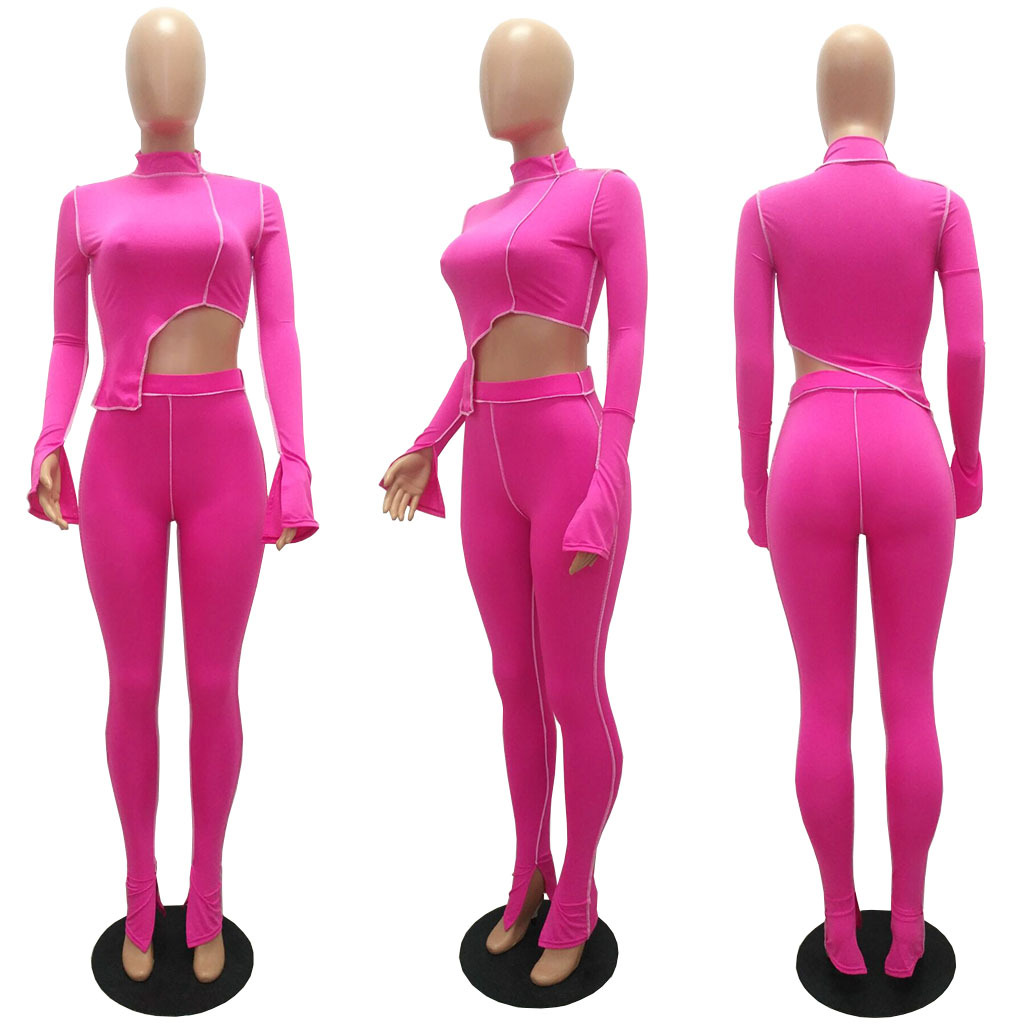 M2053 Crossborder Fashion Women's Wear Aliexpress Autumn New Women's Wear Personality Line Slimming sports suit