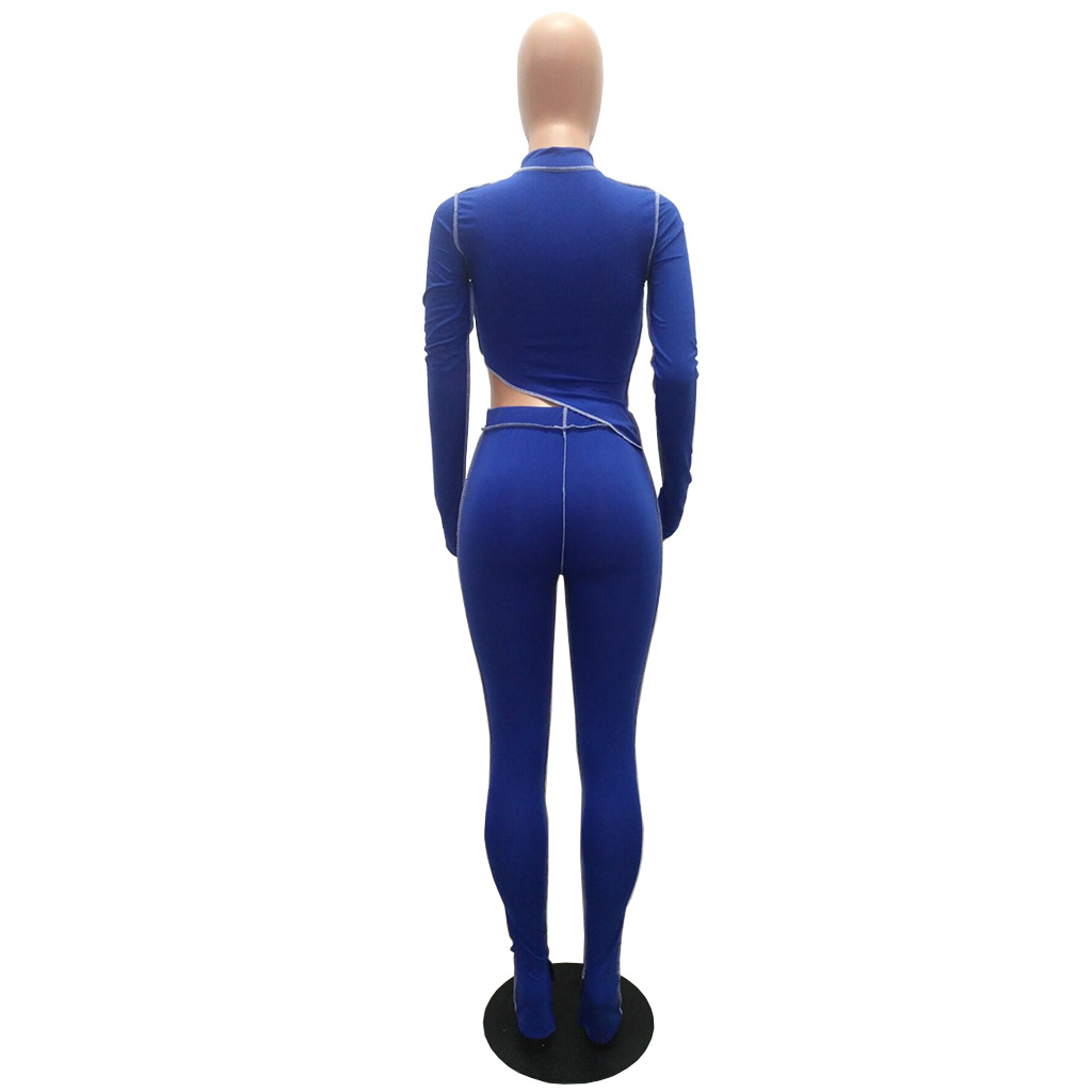 M2053 Crossborder Fashion Women's Wear Aliexpress Autumn New Women's Wear Personality Line Slimming sports suit