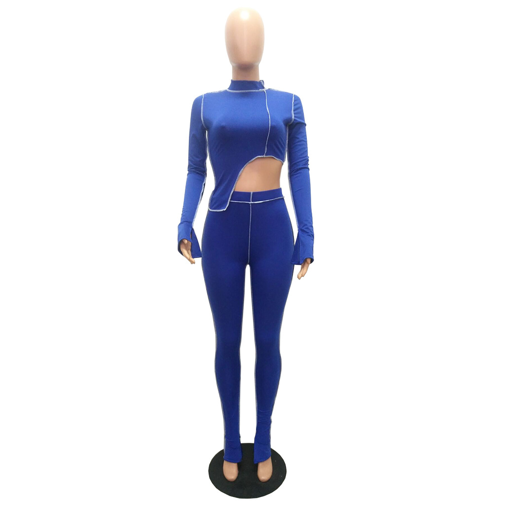 M2053 Crossborder Fashion Women's Wear Aliexpress Autumn New Women's Wear Personality Line Slimming sports suit