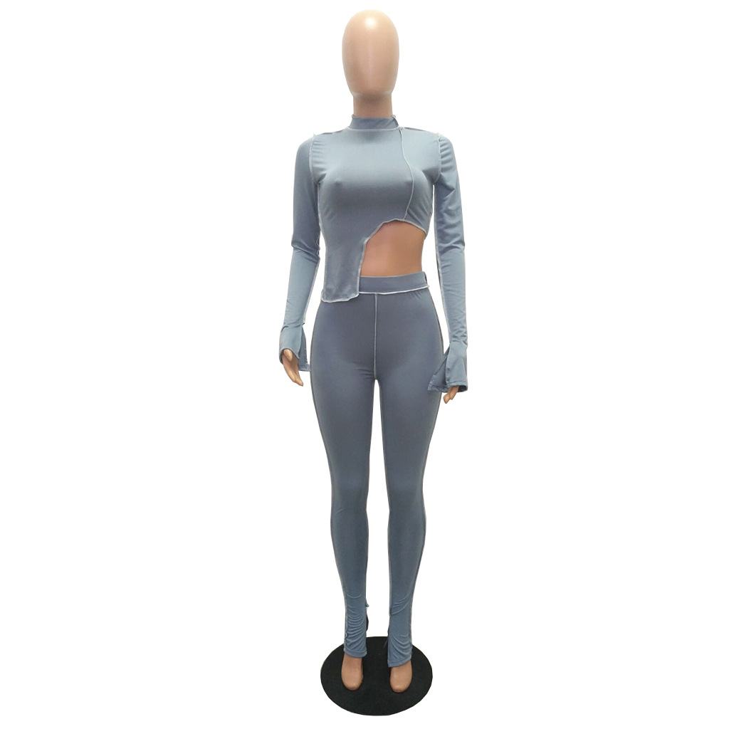 M2053 Crossborder Fashion Women's Wear Aliexpress Autumn New Women's Wear Personality Line Slimming sports suit