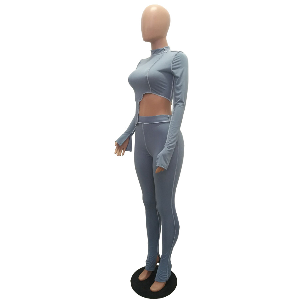M2053 Crossborder Fashion Women's Wear Aliexpress Autumn New Women's Wear Personality Line Slimming sports suit
