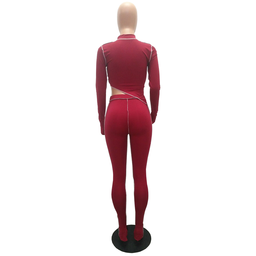 M2053 Crossborder Fashion Women's Wear Aliexpress Autumn New Women's Wear Personality Line Slimming sports suit