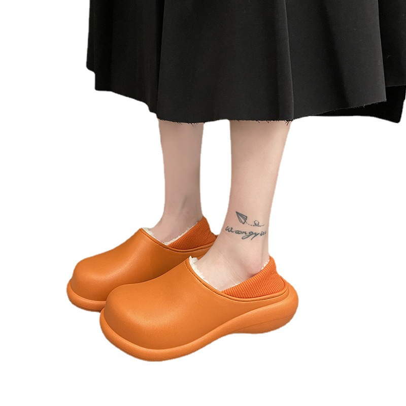 TwoWay Wear Winter Cotton Slippers Women Warm Keeping Heel Cover Platform plus Korean Home Home Sports Fur Slipper Men