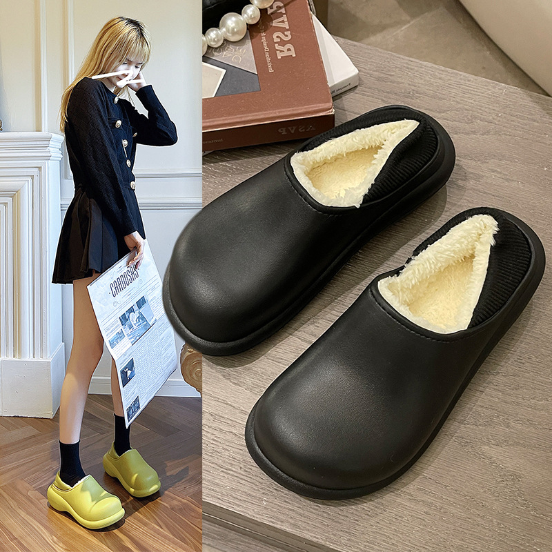 TwoWay Wear Winter Cotton Slippers Women Warm Keeping Heel Cover Platform plus Korean Home Home Sports Fur Slipper Men