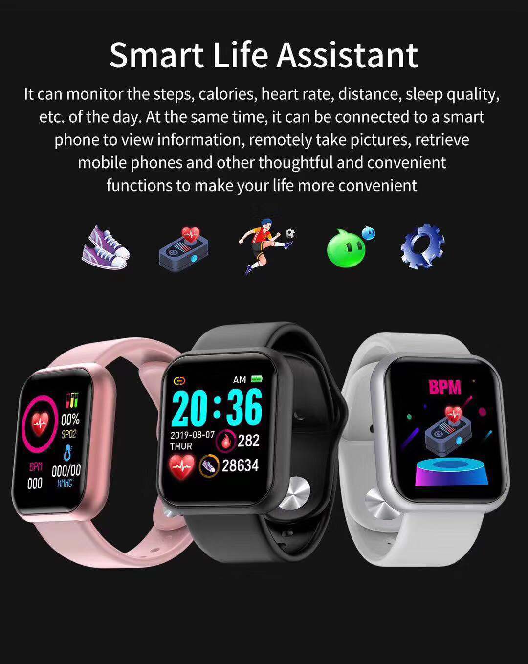 D20 Blood Pressure Smart Bracelet Heart Rate Monitoring Sports Step Waterproof Health Y68 Wear Watch Smartwatch D20 Blood Pressure Smart Bracelet Heart Rate Monitoring Sports Step Waterproof Health Y68 Wear Watch Smartwatch