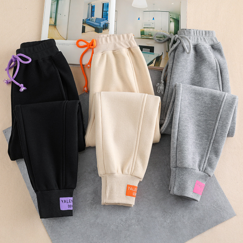 Girls Sports Pants Autumn and Winter Western Style Leisure Medium and Large Children 2021 New Spring and Autumn Girl Sweatpants Fleece-Lined Winter Outer Wear