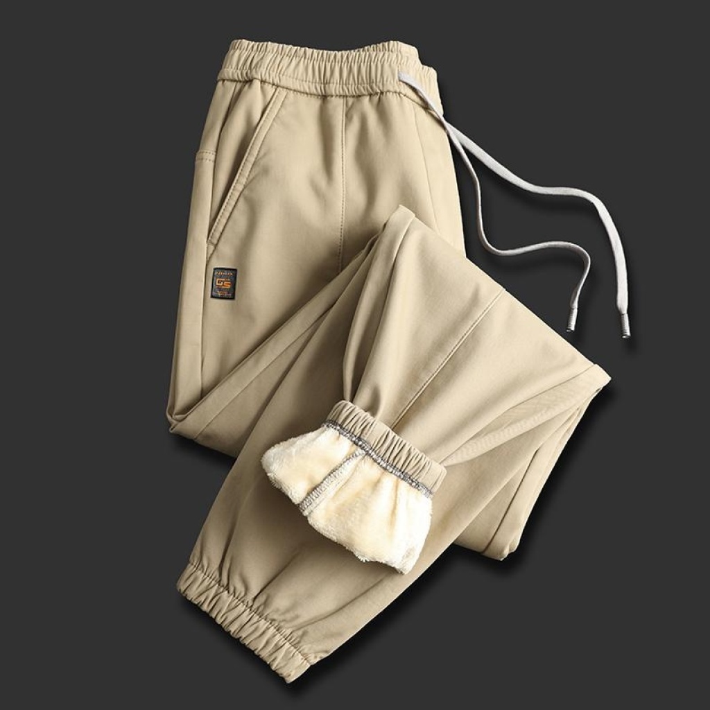 Haining Men's Winter Fleece-Lined Thickened Casual Pants Youth Cotton Pants Outer Wear Ankle-Tied Sports Boys' Sweatpants Autumn and Winter