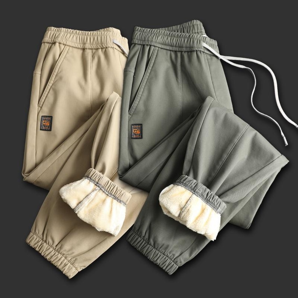 Haining Men's Winter Fleece-Lined Thickened Casual Pants Youth Cotton Pants Outer Wear Ankle-Tied Sports Boys' Sweatpants Autumn and Winter