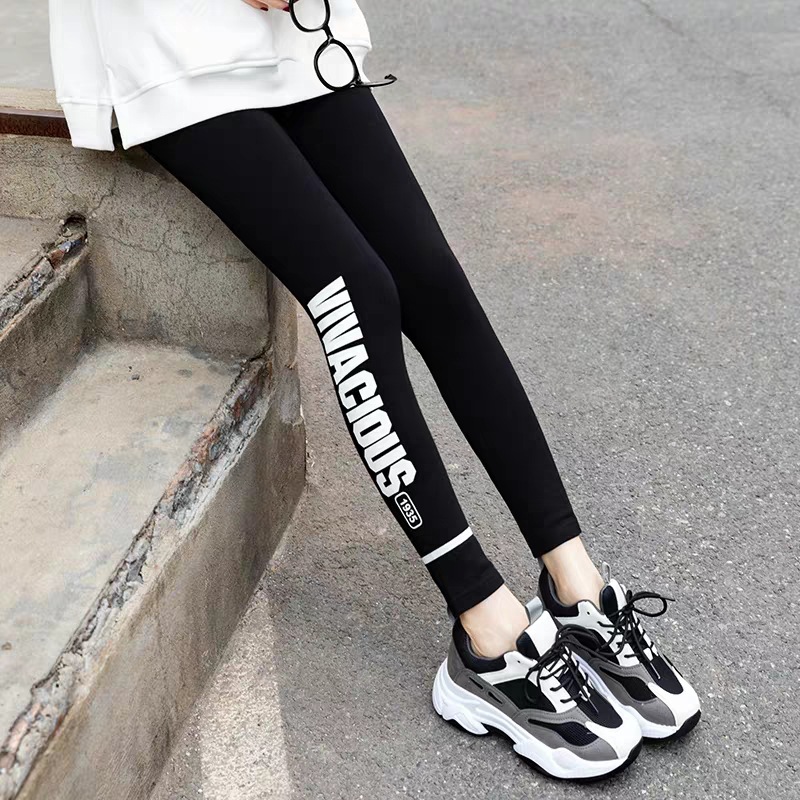 Leggings Women&#039;s Outer Wear Spring, Autumn and Winter New Cotton High Waist Slimming and Tight Sports Fashionable Printed Letter Leggings