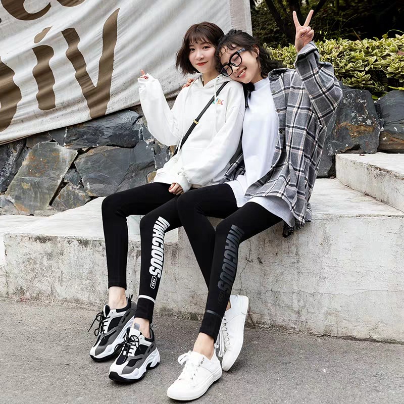 Leggings Women&#039;s Outer Wear Spring, Autumn and Winter New Cotton High Waist Slimming and Tight Sports Fashionable Printed Letter Leggings