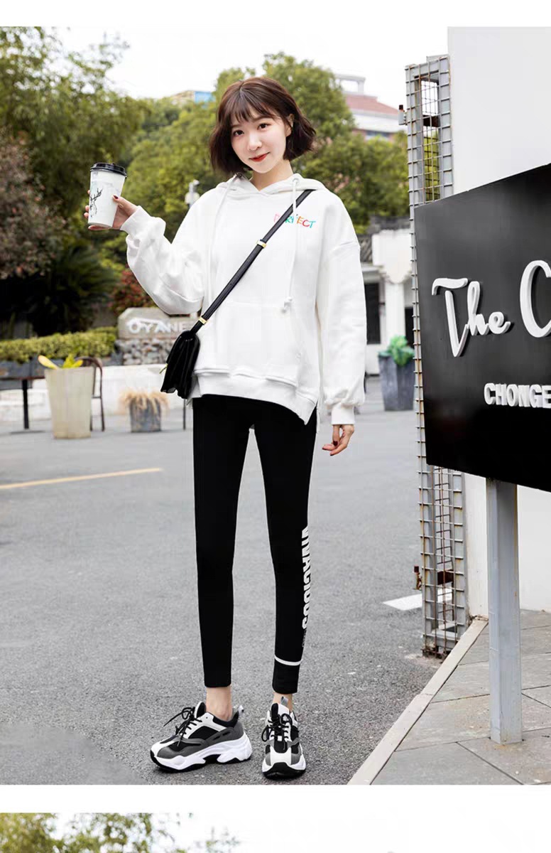 Leggings Women's Outer Wear Spring, Autumn and Winter New Cotton High Waist Slimming and Tight Sports Fashionable Printed Letter Leggings Leggings Women's Outer Wear Spring, Autumn and Winter New Cotton High Waist Slimming and Tight Sports Fashionable Printed Letter Leggings