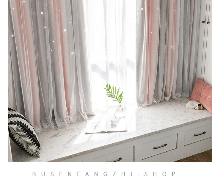 Celebrity Ins Style Bedroom Curtain Gradient Striped Shading Hollow Star Princess Curtain Cloth Finished Children Celebrity Ins Style Bedroom Curtain Gradient Striped Shading Hollow Star Princess Curtain Cloth Finished Children
