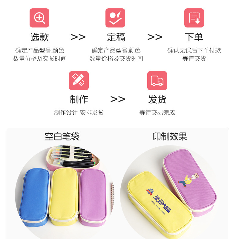 Creative Pencil Bag Stationery Box Canvas Oxford Cloth Printed Logo Pencil Case Large Capacity Children&#039;s Pencil Case Customization