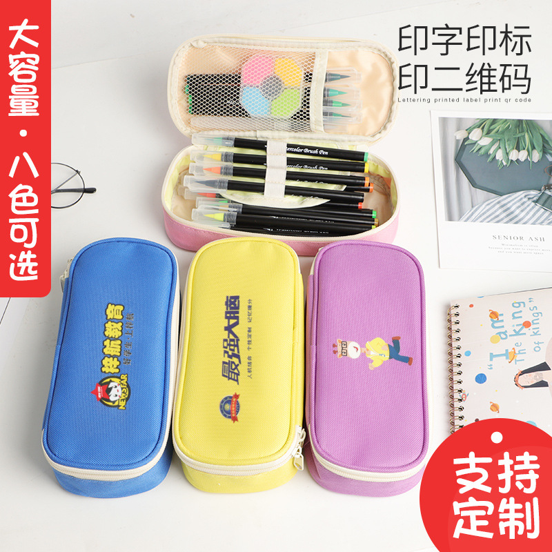 Creative Pencil Bag Stationery Box Canvas Oxford Cloth Printed Logo Pencil Case Large Capacity Children&#039;s Pencil Case Customization
