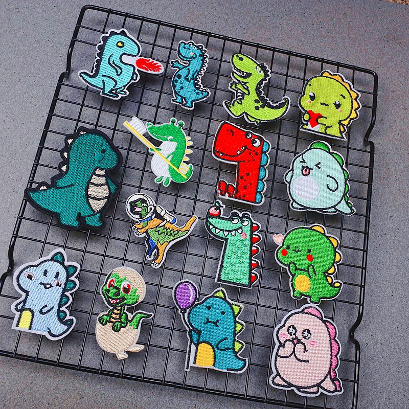 Cartoon Dinosaur Embroidered Cloth Stickers Children&#039;s Clothing Decoration DIY Adhesive Patch Computer Embroidery Spot