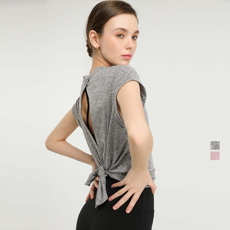 Lulu Short Sleeve European and American Quick-Drying Sportswear T-shirt Summer Yoga Clothes Loose Beautiful Back Tank-Top Running Fitness Clothes Women