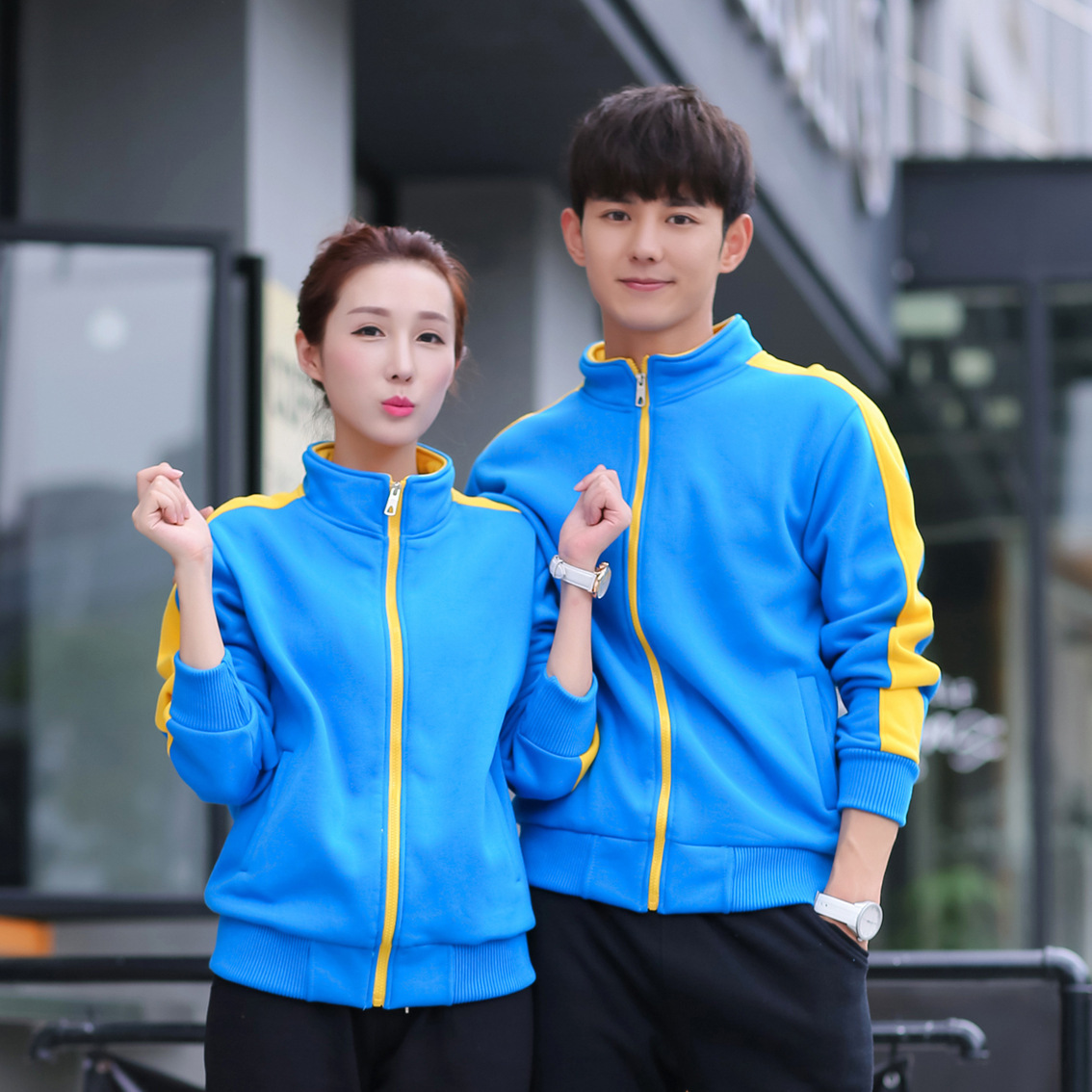 Happy Old Boy 309 Cardigan Zipper Shoulder Sleeve Color Stitching Stand-Collar Casual Sweatshirt Workwear Coat Printed Logo