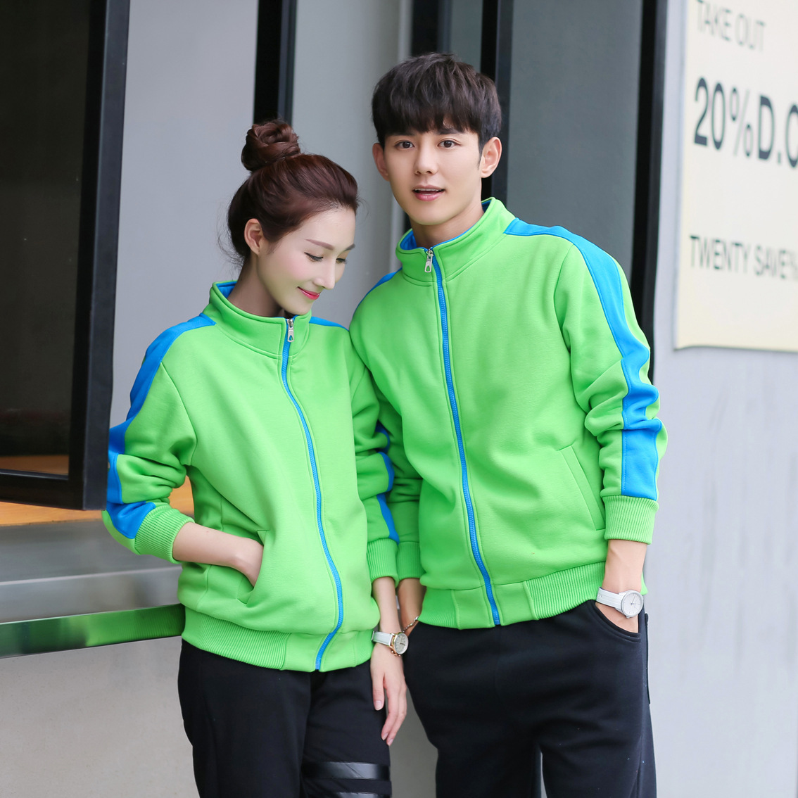 Happy Old Boy 309 Cardigan Zipper Shoulder Sleeve Color Stitching Stand-Collar Casual Sweatshirt Workwear Coat Printed Logo