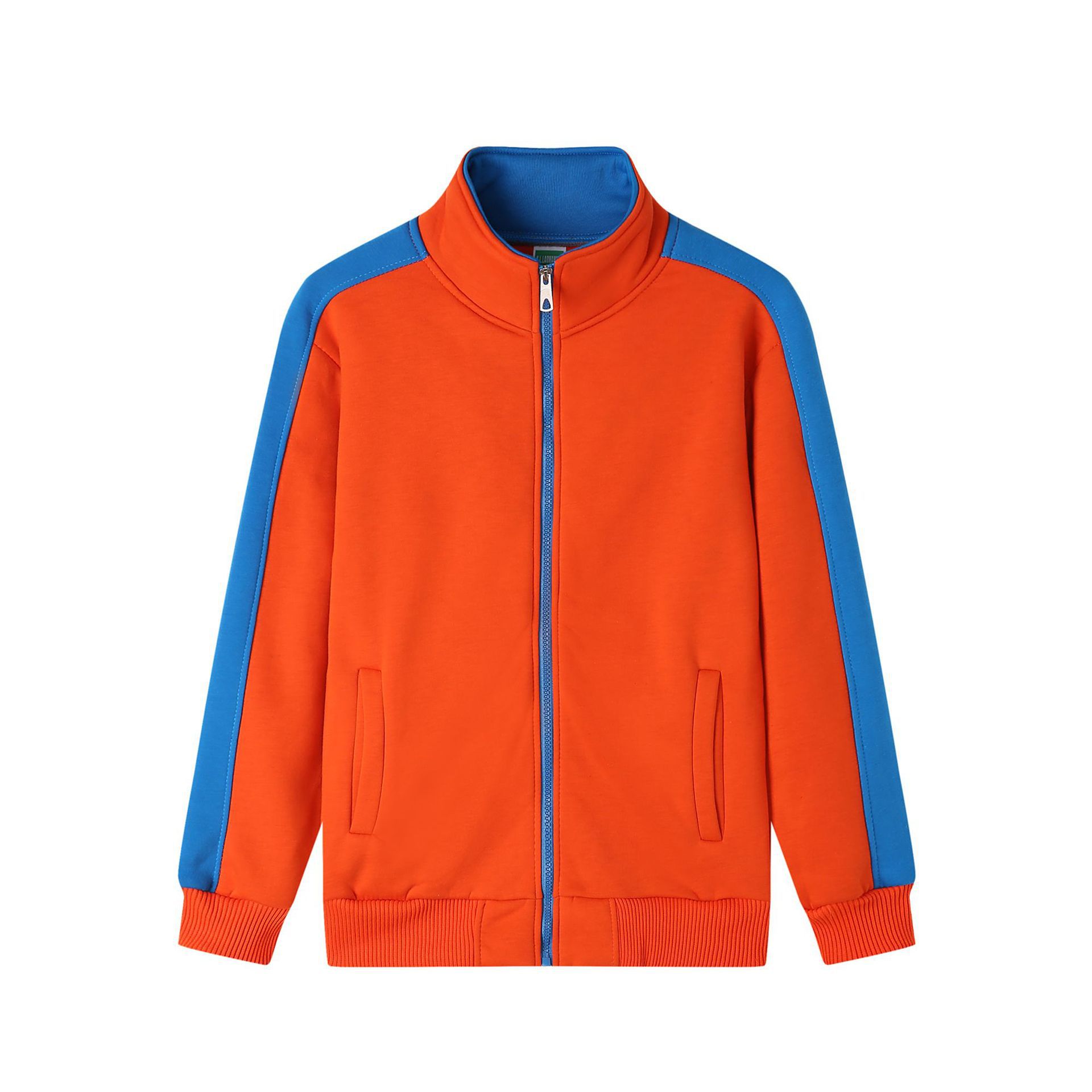 Happy Old Boy 309 Cardigan Zipper Shoulder Sleeve Color Stitching Stand-Collar Casual Sweatshirt Workwear Coat Printed Logo