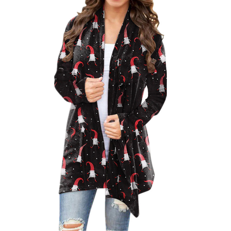 2021 Autumn and Winter Europe and America Cross Border New Amazon Wish Women&#039;s Clothing Christmas Printed Casual Long-Sleeved Cardigan for Women
