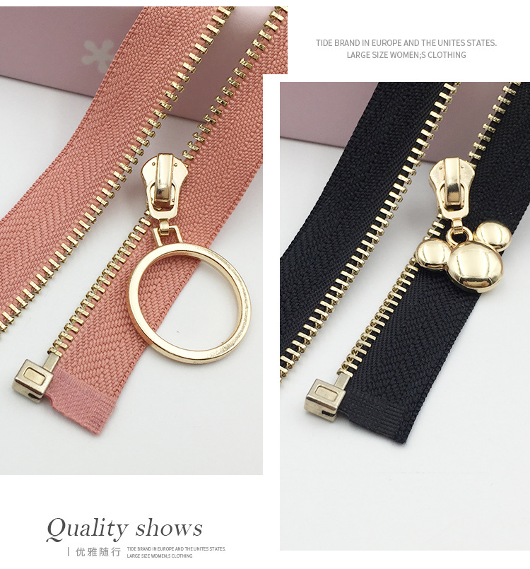 New High-End No. 3 Metal Zipper Pull Head Thin Clothes Cardigan Open-End Closed-End Metal Wedding Dress Zipper Accessory