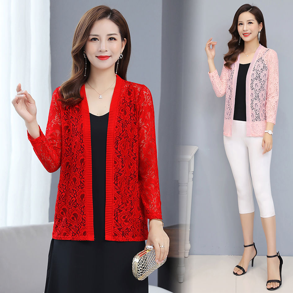 Lace Sun Protective Clothing Thin Coat Summer New Large Size Women&#039;s Cardigan Mid-Length Outer Match Long Sleeve Shawl Air Conditioning Shirt