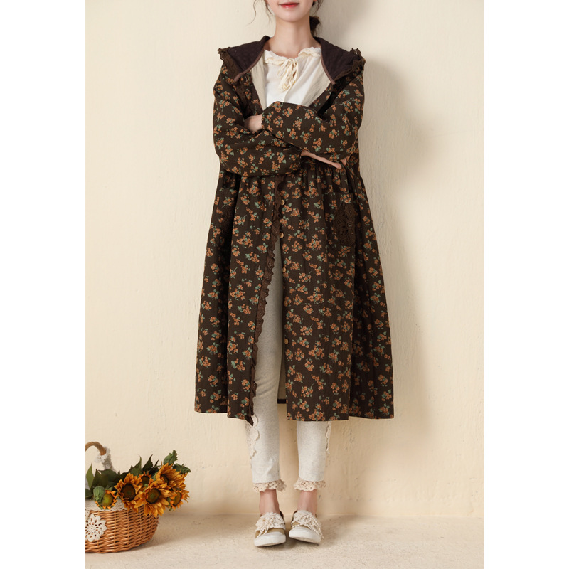 Japanese Mori Girl Thickened Hooded Printed Dress Autumn and Winter New Cardigan Coat Embroidered Edge Loose plus Size Women's Clothing Japanese Mori Girl Thickened Hooded Printed Dress Autumn and Winter New Cardigan Coat Embroidered Edge Loose plus Size Women's Clothing