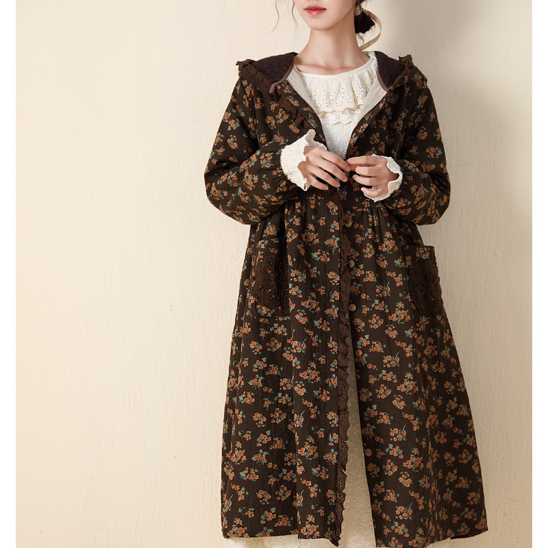 Japanese Mori Girl Thickened Hooded Printed Dress Autumn and Winter New Cardigan Coat Embroidered Edge Loose plus Size Women's Clothing Japanese Mori Girl Thickened Hooded Printed Dress Autumn and Winter New Cardigan Coat Embroidered Edge Loose plus Size Women's Clothing