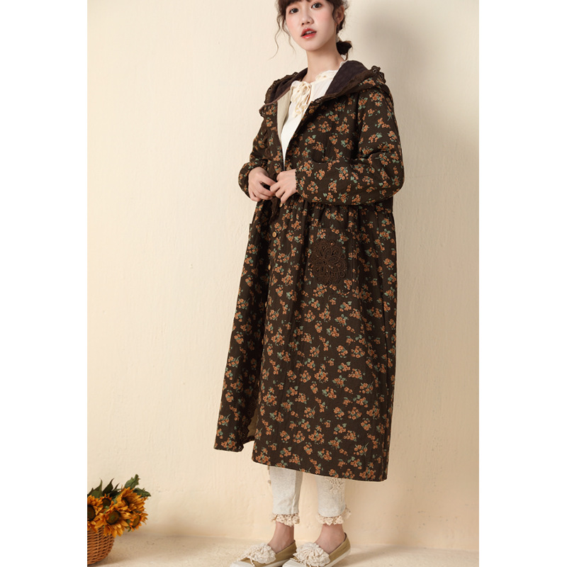 Japanese Mori Girl Thickened Hooded Printed Dress Autumn and Winter New Cardigan Coat Embroidered Edge Loose plus Size Women's Clothing Japanese Mori Girl Thickened Hooded Printed Dress Autumn and Winter New Cardigan Coat Embroidered Edge Loose plus Size Women's Clothing