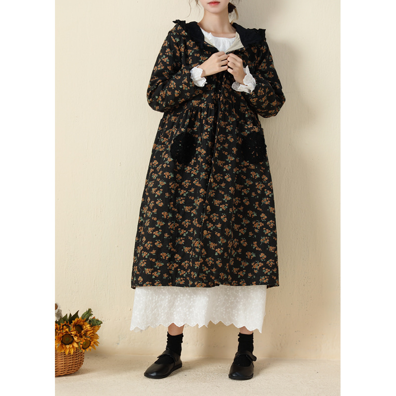 Japanese Mori Girl Thickened Hooded Printed Dress Autumn and Winter New Cardigan Coat Embroidered Edge Loose plus Size Women's Clothing Japanese Mori Girl Thickened Hooded Printed Dress Autumn and Winter New Cardigan Coat Embroidered Edge Loose plus Size Women's Clothing