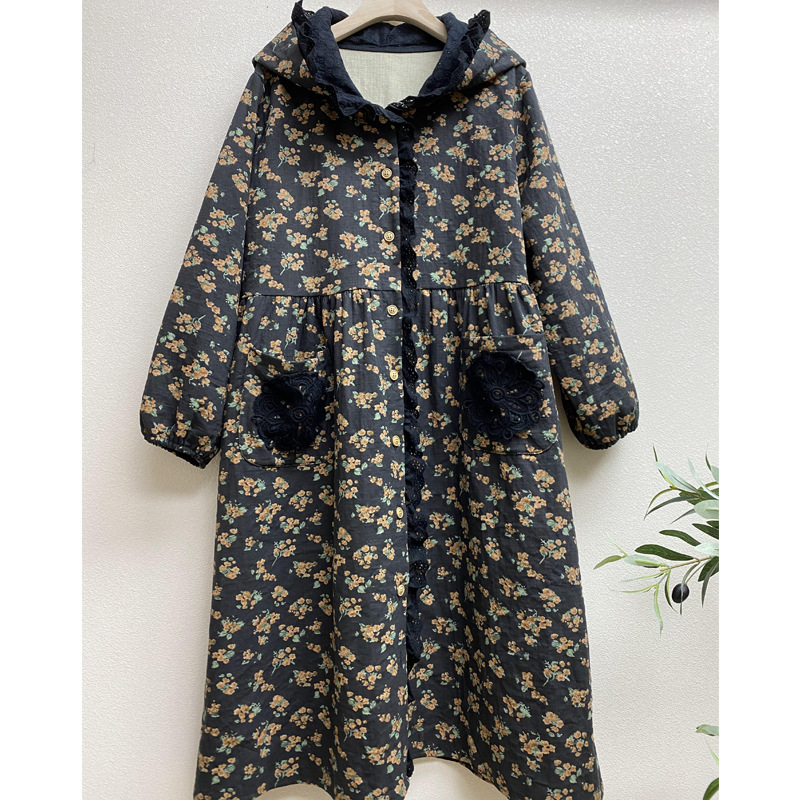 Japanese Mori Girl Thickened Hooded Printed Dress Autumn and Winter New Cardigan Coat Embroidered Edge Loose plus Size Women's Clothing Japanese Mori Girl Thickened Hooded Printed Dress Autumn and Winter New Cardigan Coat Embroidered Edge Loose plus Size Women's Clothing