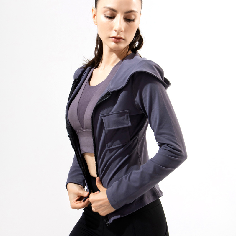 2022 New Autumn and Winter Running Quick-Drying Slim Fit Yoga Workout Top Women&#039;s Long Sleeve Hooded Zip Cardigan Workout Clothes