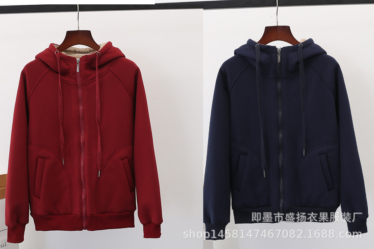 Velvet Padded Thickened Sweater Women's Autumn and Winter New Loose plus Size Zipper Warm Top Lambswool Hooded Coat Cardigan Velvet Padded Thickened Sweater Women's Autumn and Winter New Loose plus Size Zipper Warm Top Lambswool Hooded Coat Cardigan