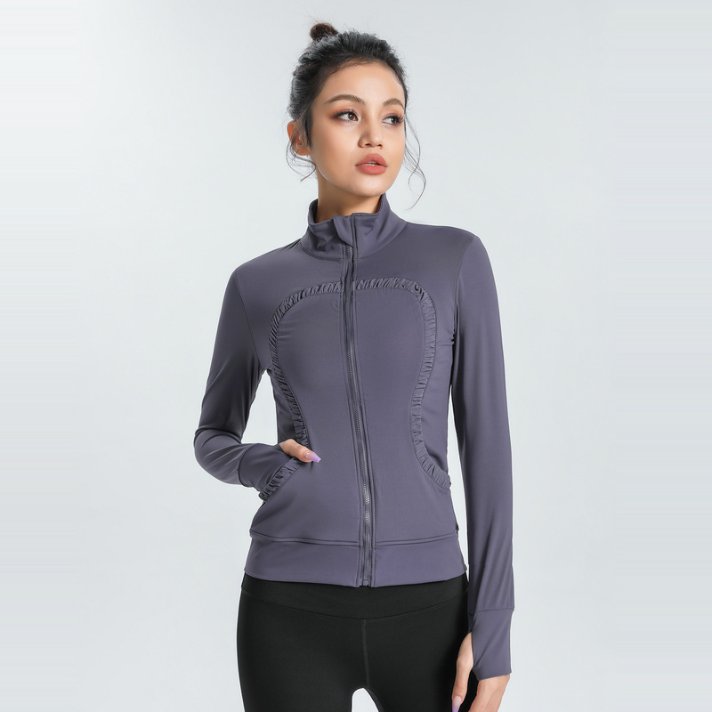 Lulu Cross-Border Same Style Nude Feel Sports Slim-Fitting Coat Stretch Slim-Fit Yoga Wear Fitness Running Women&#039;s Stand Collar Cardigan