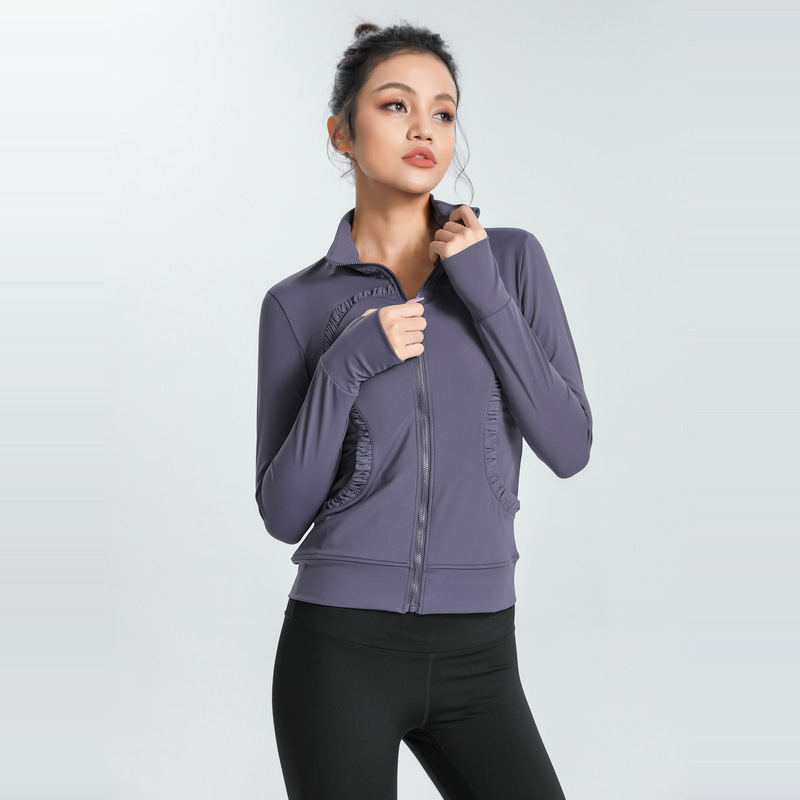 Lulu Cross-Border Same Style Nude Feel Sports Slim-Fitting Coat Stretch Slim-Fit Yoga Wear Fitness Running Women&#039;s Stand Collar Cardigan