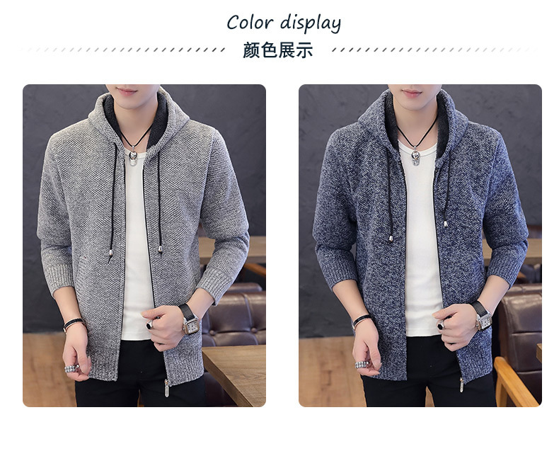 Autumn and Winter Men's Sweater Men's Thickened Fleece-Lined Sweater Casual Sweater Men's Cardigan Stand Collar Men's Coat Fashion