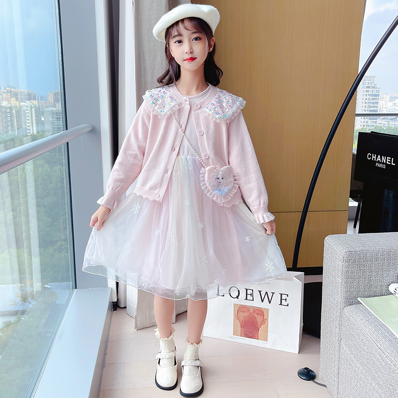 Popular Girls Autumn Clothing Fashionable Sweater Cardigan Dress 21 Years New Western Style Suit Skirt Girl Princess Dress Fashion