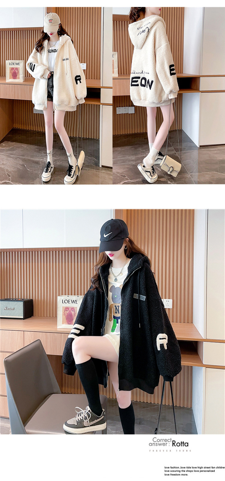 Large Size Women's Clothing New Hooded Imitation Lamb Wool Cardigan Sweater Women's Autumn and Winter Fleece-Lined Mid-Length Coat Large Size Women's Clothing New Hooded Imitation Lamb Wool Cardigan Sweater Women's Autumn and Winter Fleece-Lined Mid-Length Coat