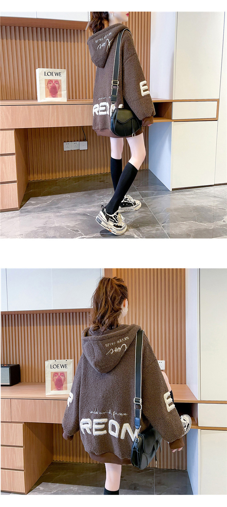 Large Size Women's Clothing New Hooded Imitation Lamb Wool Cardigan Sweater Women's Autumn and Winter Fleece-Lined Mid-Length Coat Large Size Women's Clothing New Hooded Imitation Lamb Wool Cardigan Sweater Women's Autumn and Winter Fleece-Lined Mid-Length Coat