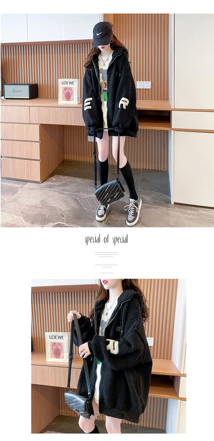 Large Size Women's Clothing New Hooded Imitation Lamb Wool Cardigan Sweater Women's Autumn and Winter Fleece-Lined Mid-Length Coat Large Size Women's Clothing New Hooded Imitation Lamb Wool Cardigan Sweater Women's Autumn and Winter Fleece-Lined Mid-Length Coat