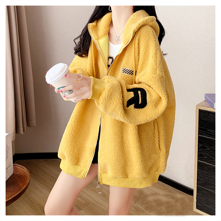 Large Size Women's Clothing New Hooded Imitation Lamb Wool Cardigan Sweater Women's Autumn and Winter Fleece-Lined Mid-Length Coat Large Size Women's Clothing New Hooded Imitation Lamb Wool Cardigan Sweater Women's Autumn and Winter Fleece-Lined Mid-Length Coat