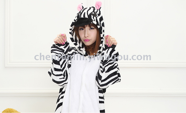 Cute men and women flannel couples models long - sleeved cartoon animals Siamese pajamas zebra toilet version Cute men and women flannel couples models long - sleeved cartoon animals Siamese pajamas zebra toilet version