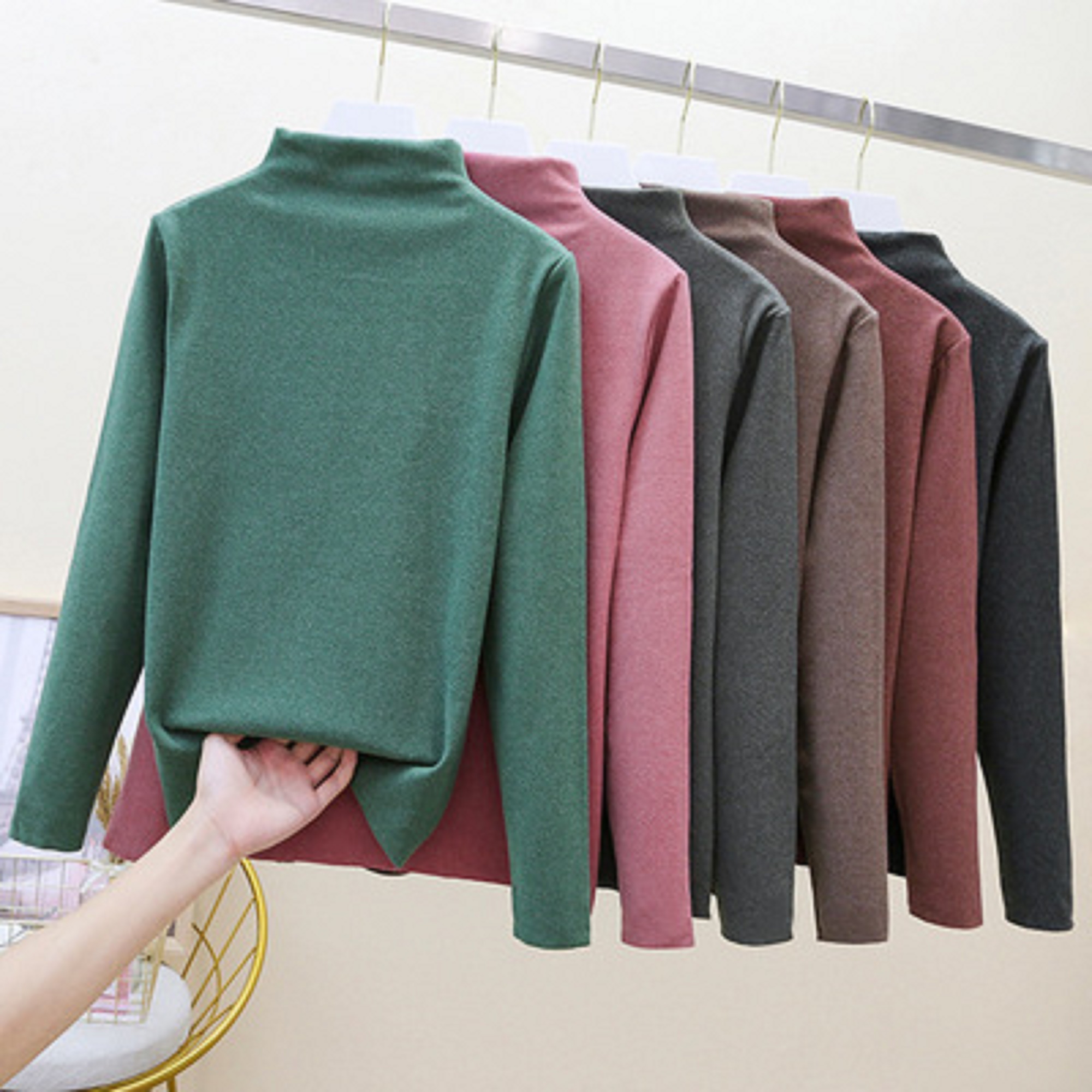 Autumn and Winter Dralon Cationic Thermal Clothes Turtleneck Solid Color Bottoming Shirt Women&#039;s Stretchy Underwear Slimming Large Size Long Sleeve T-shirt