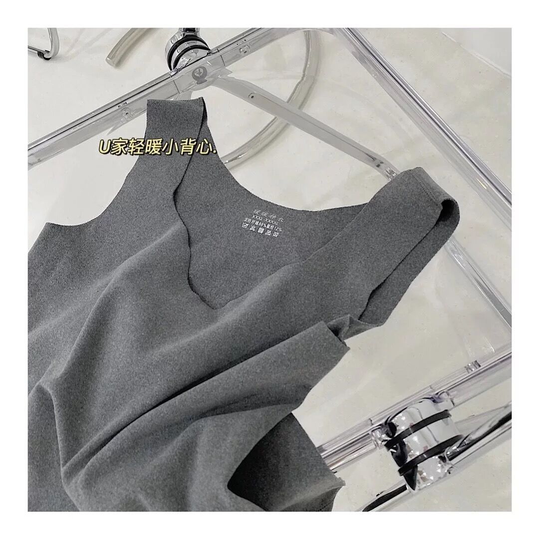 Warm Clothes Light Warm Vest Seagull Collar round Neck Self-Heating Double-Sided Dralon Brushed Basic Thermal Underwear Women